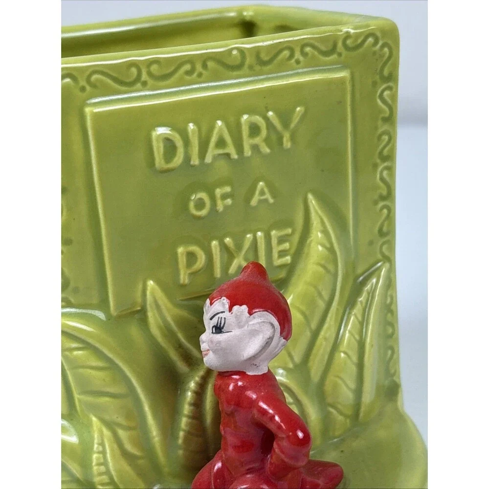 Gilner Pixie Books Planter Pottery Vintage Red Elf Elves Fairies Tales Pete